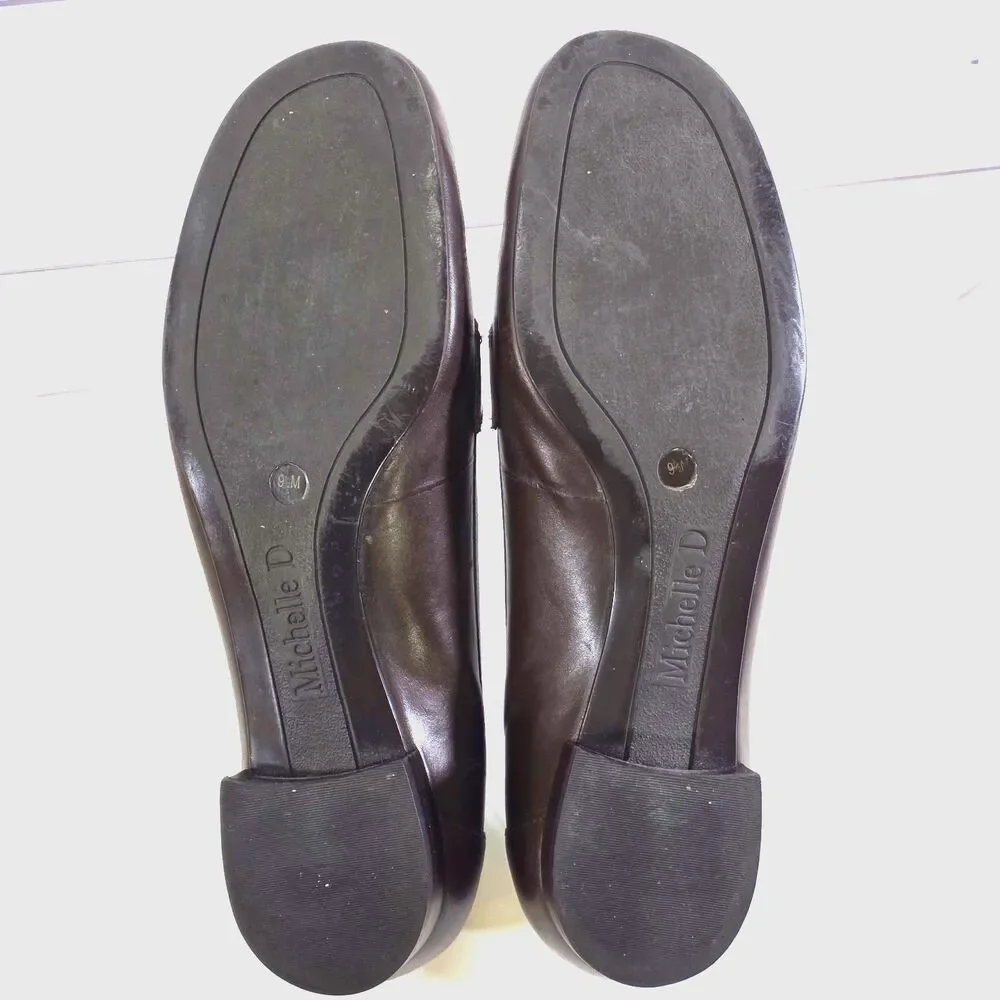 Michelle D Brown Leather Penny Loafers Quiet Luxury Woven Moc Comfort Flats 9.5M